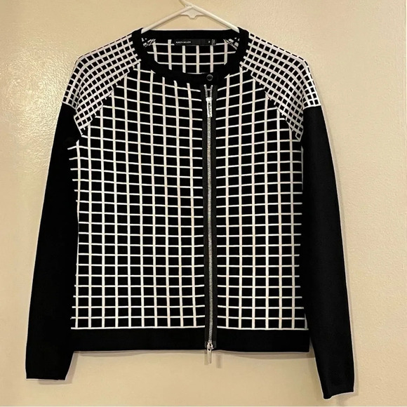KAREN MILLEN NWOT Windowpane Zip Front Cardigan - Picture 3 of 6